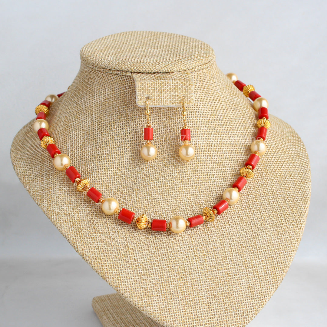 Coral Pearl Necklace Zivar Creations