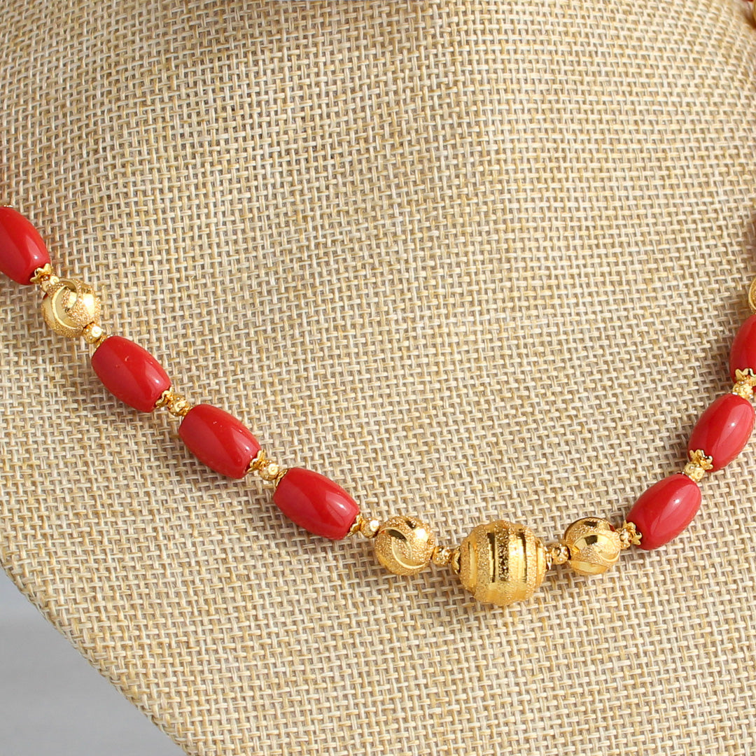 22K Gold Long Necklace with Corals / Coral Mala - 235-GN5405 in 54.350 Grams