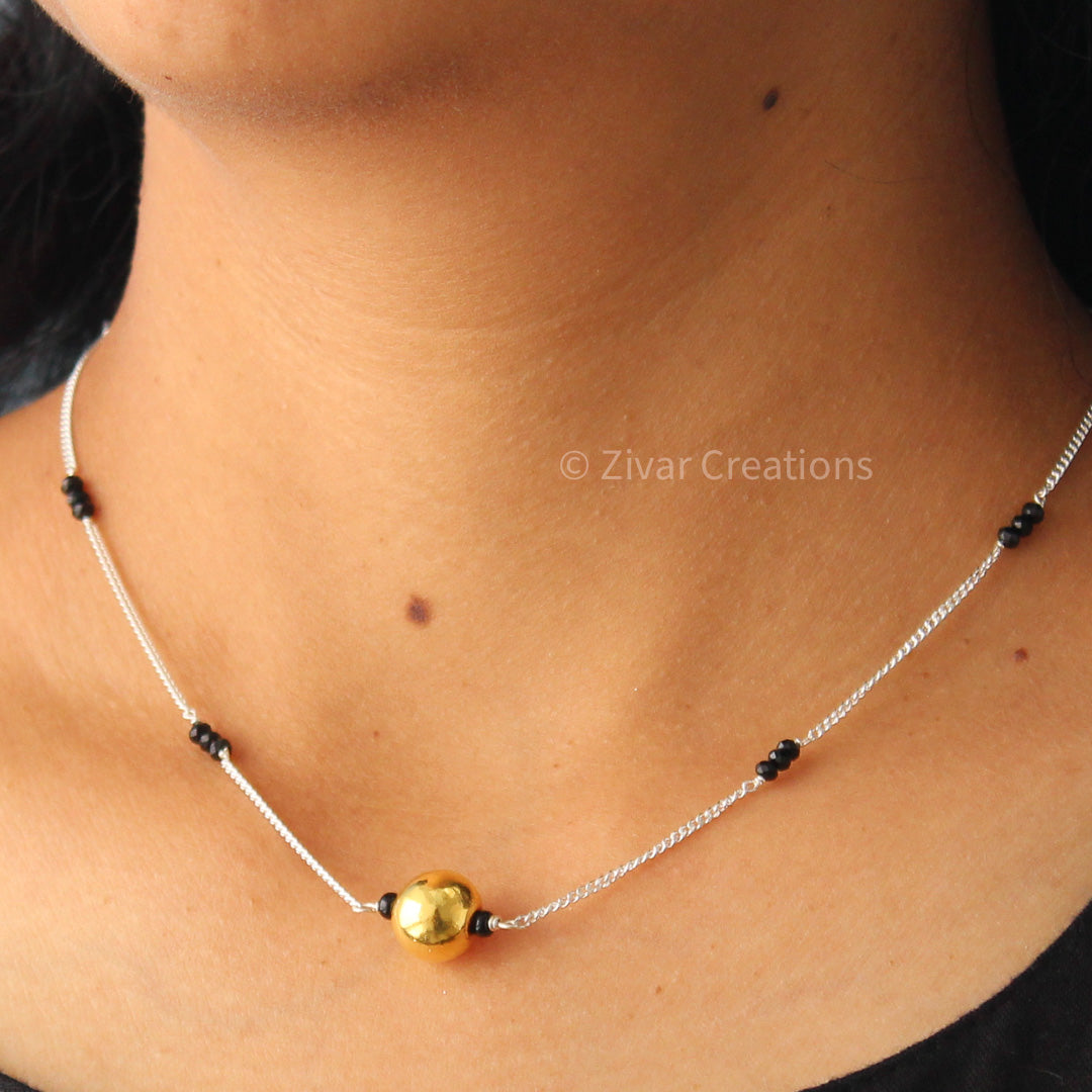 925 Silver Two Tone Short Mangalsutra, Traditional Ethnic Jewelry
