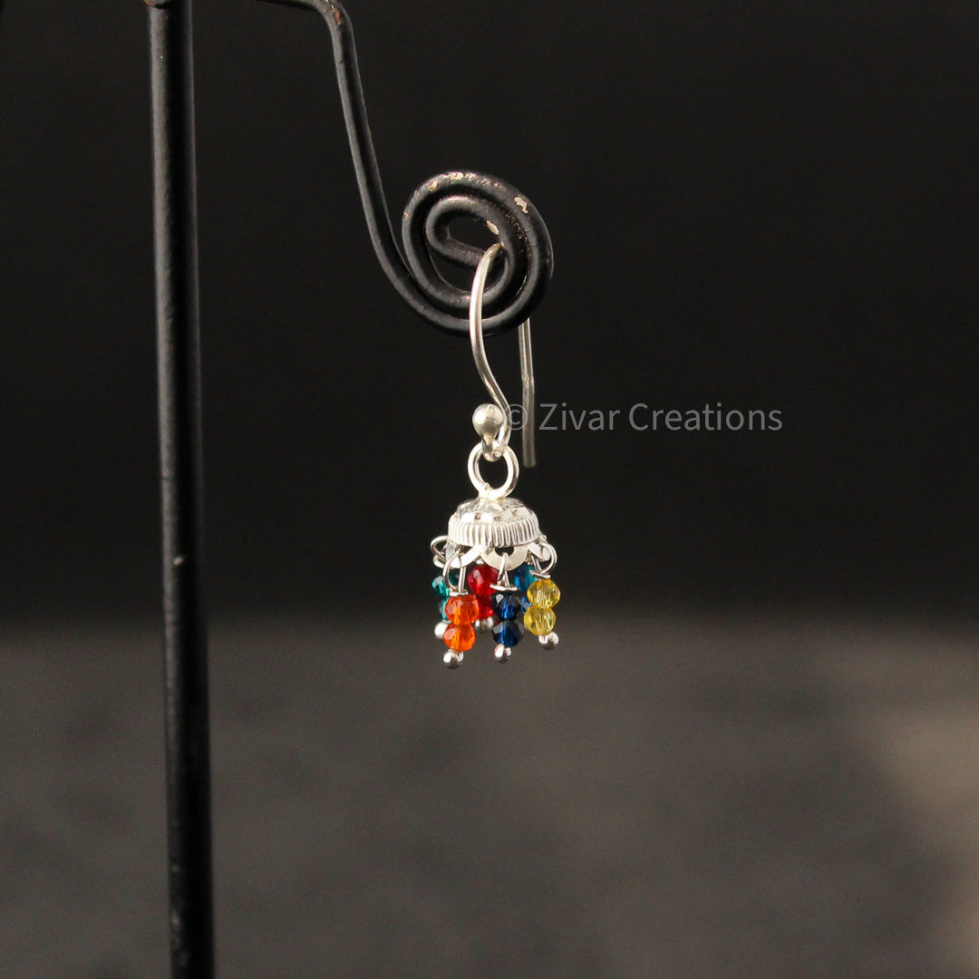 Multicolour Beads Silver Hanging Earring (Jhumka)