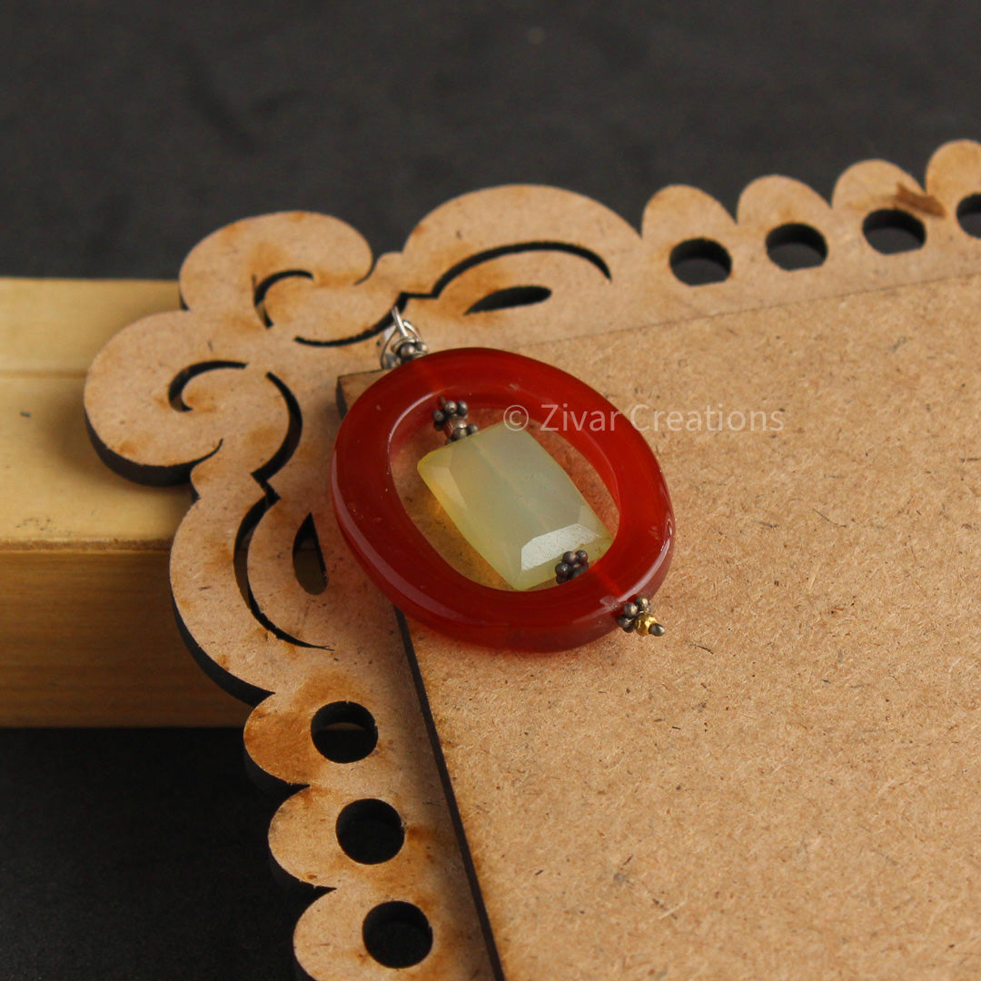 Natural Blue Chalcedony And Carnelian Pendant