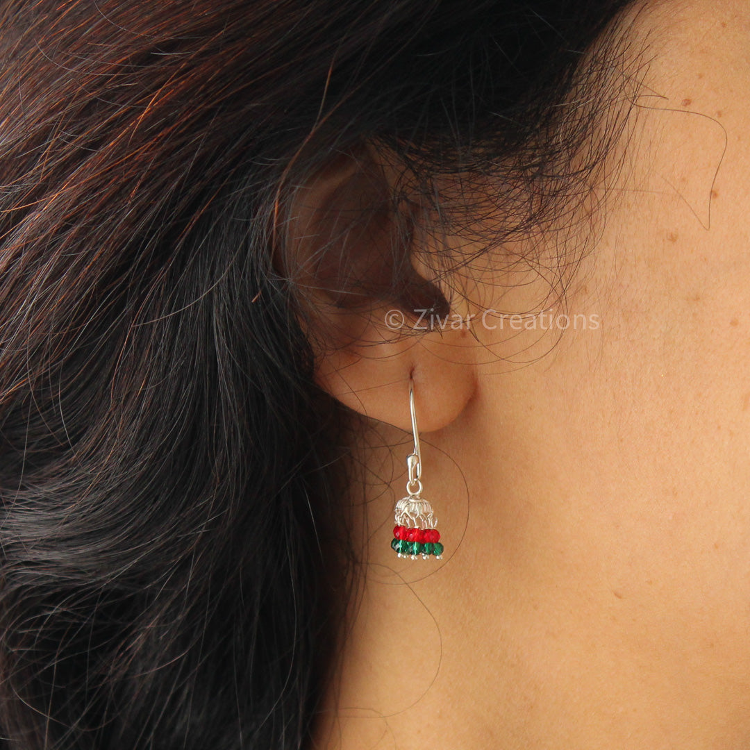 Multicolour Beads Silver Hanging Earring (Jhumka)