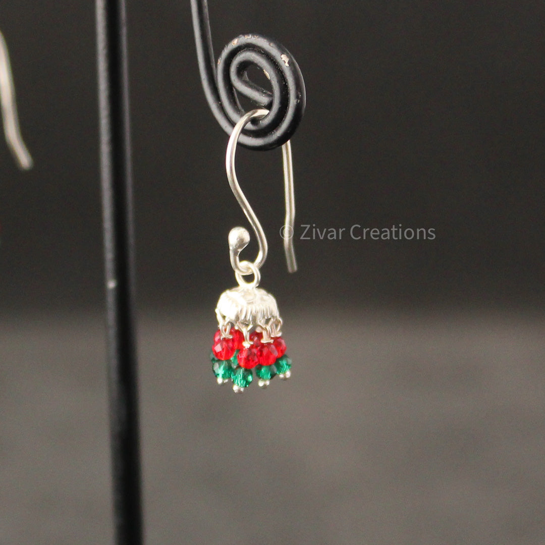 Multicolour Beads Silver Hanging Earring (Jhumka)