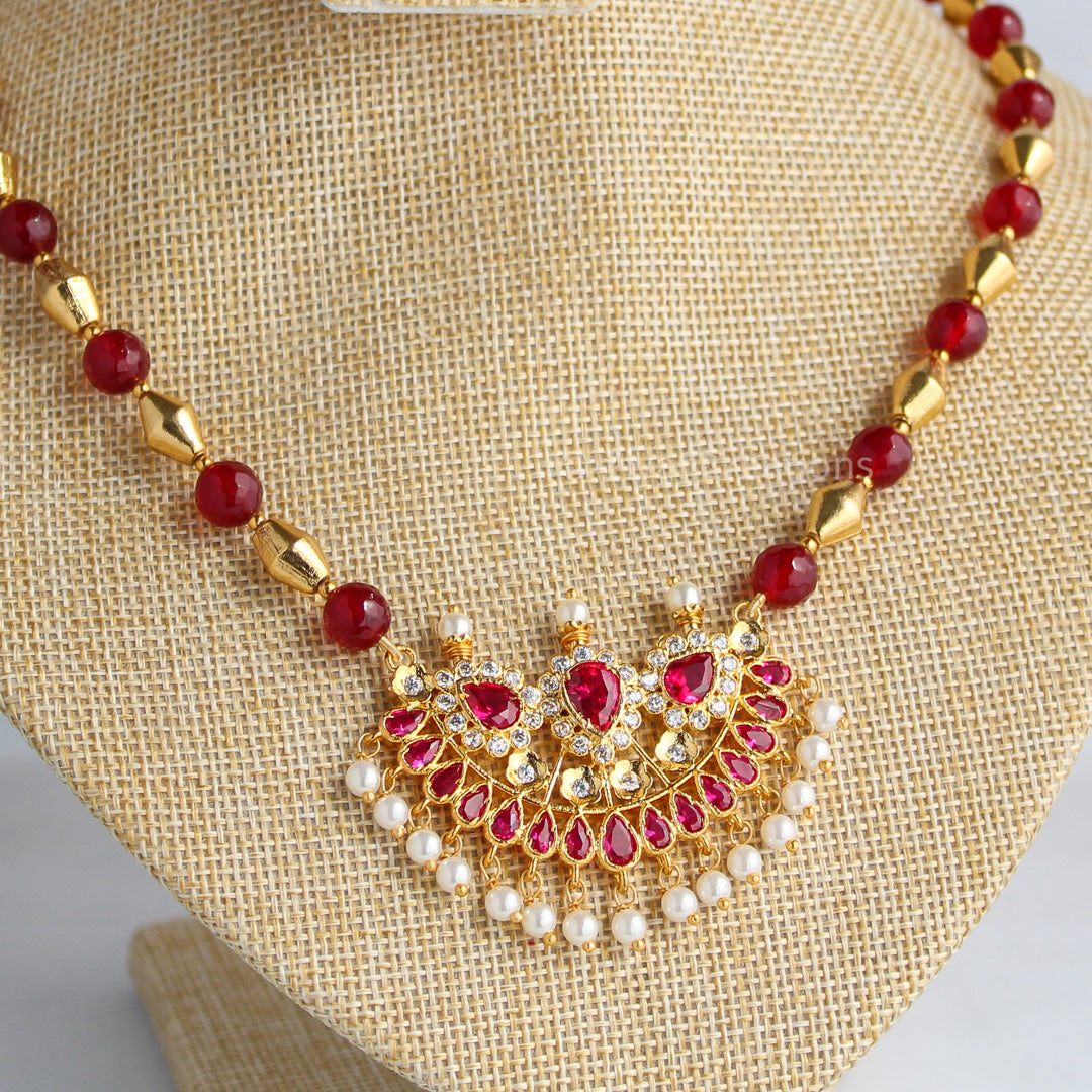 Red Stone Fancy Designer Pendant Necklace