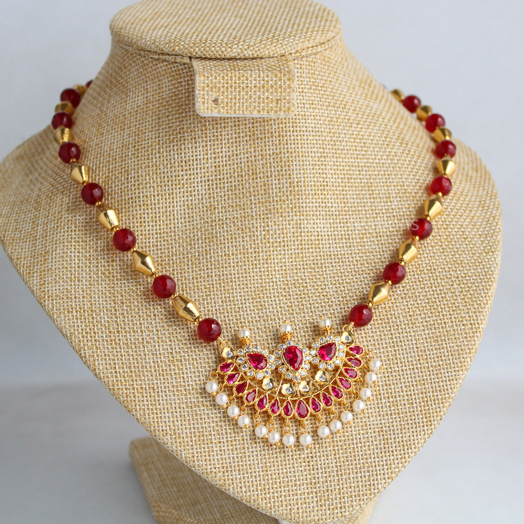 Red Stone Fancy Designer Pendant Necklace