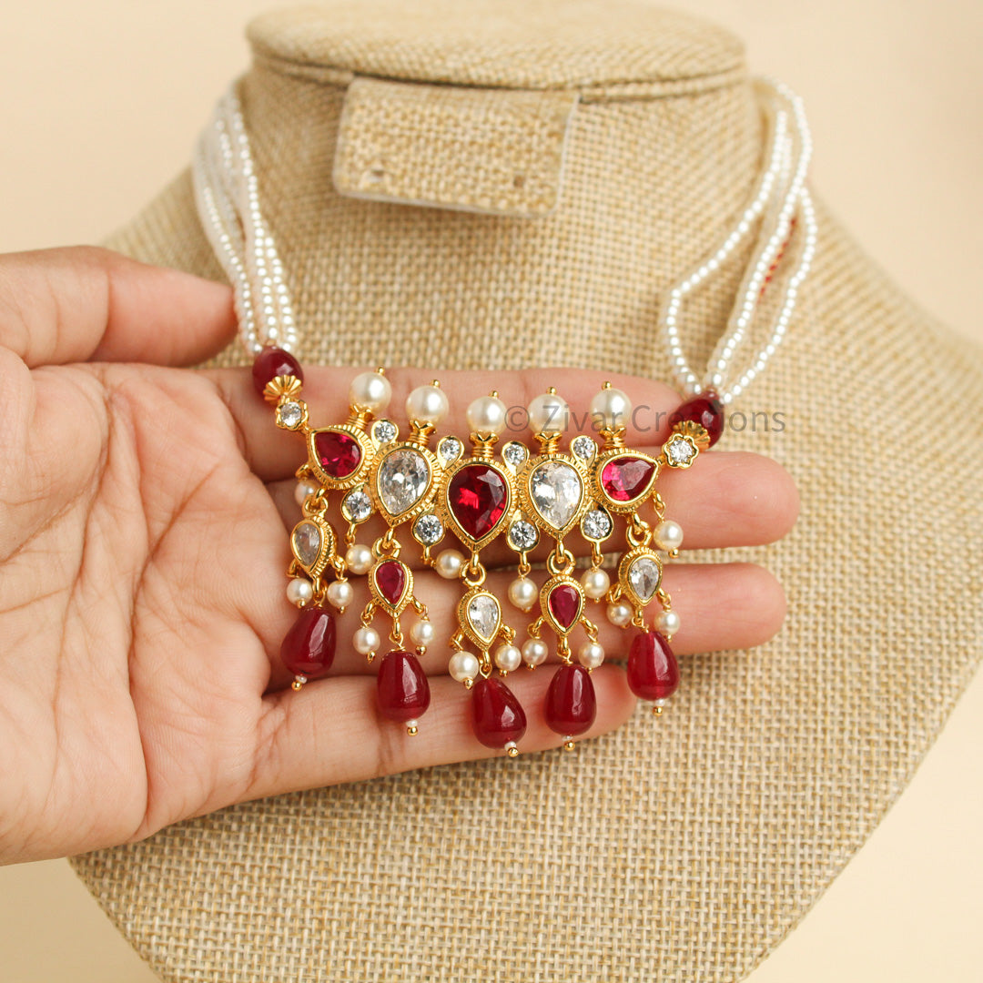 Puneri 5 Stones Red And White stones Tanmani