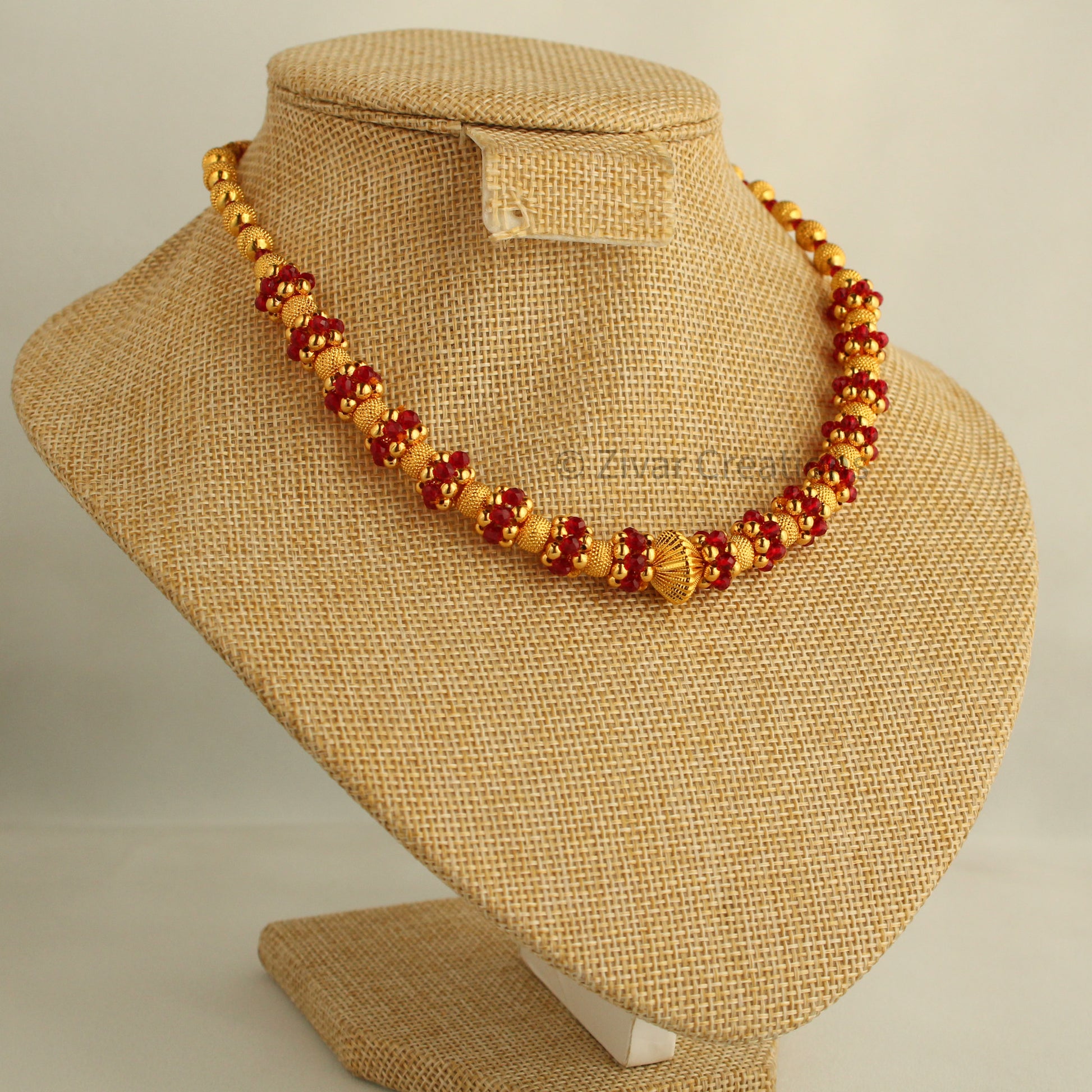 Fancy Red Gold Beads Necklace