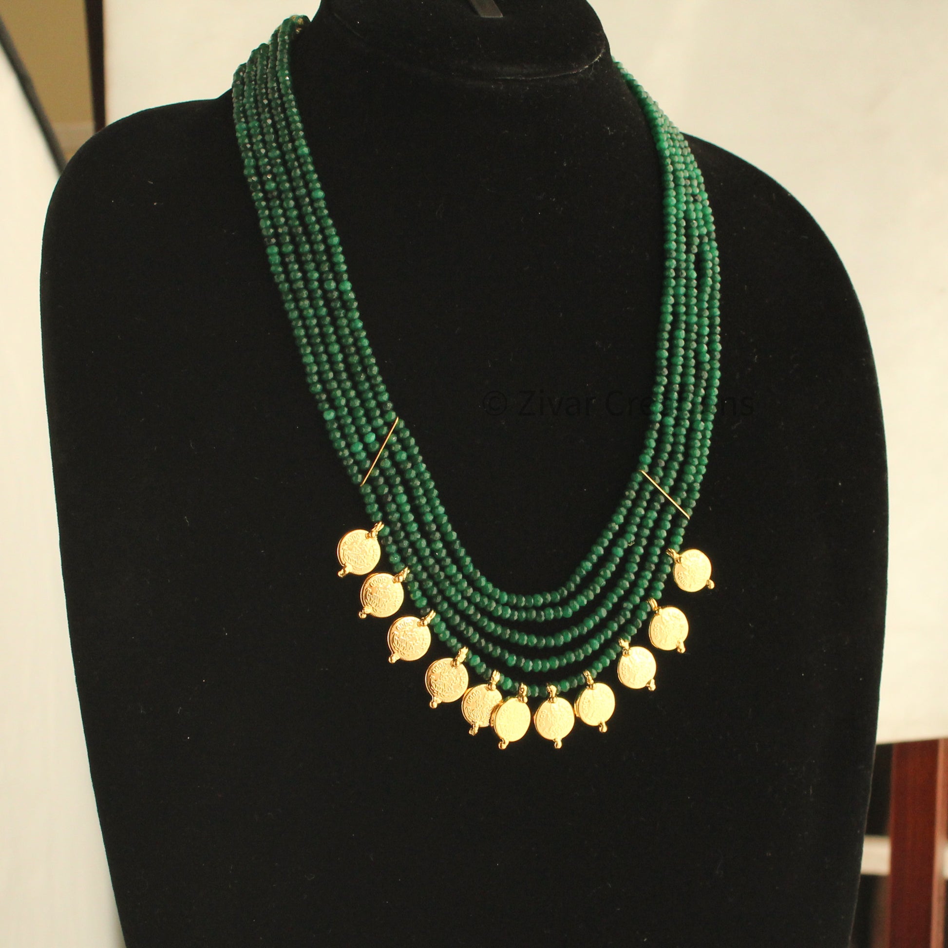 Laxmi coin Green Quartz Beads Necklace