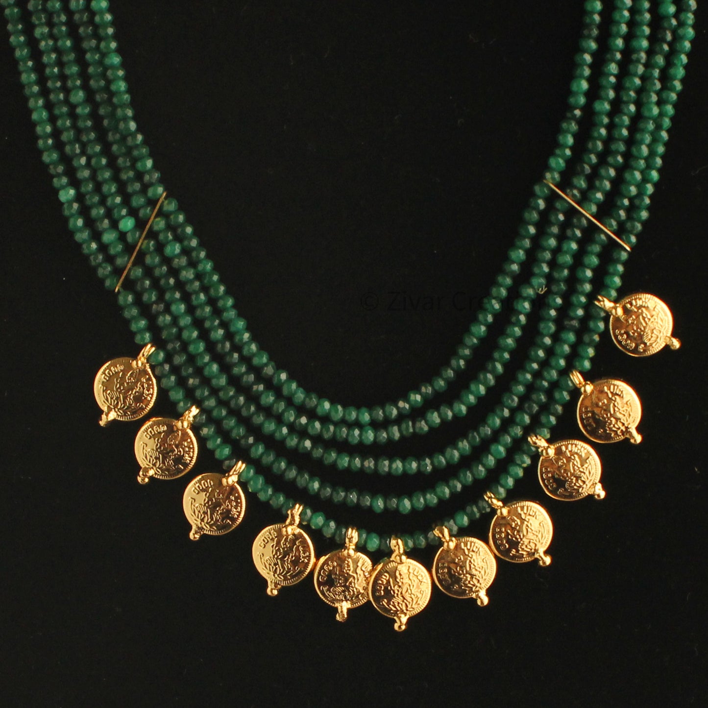 Laxmi coin Green Quartz Beads Necklace