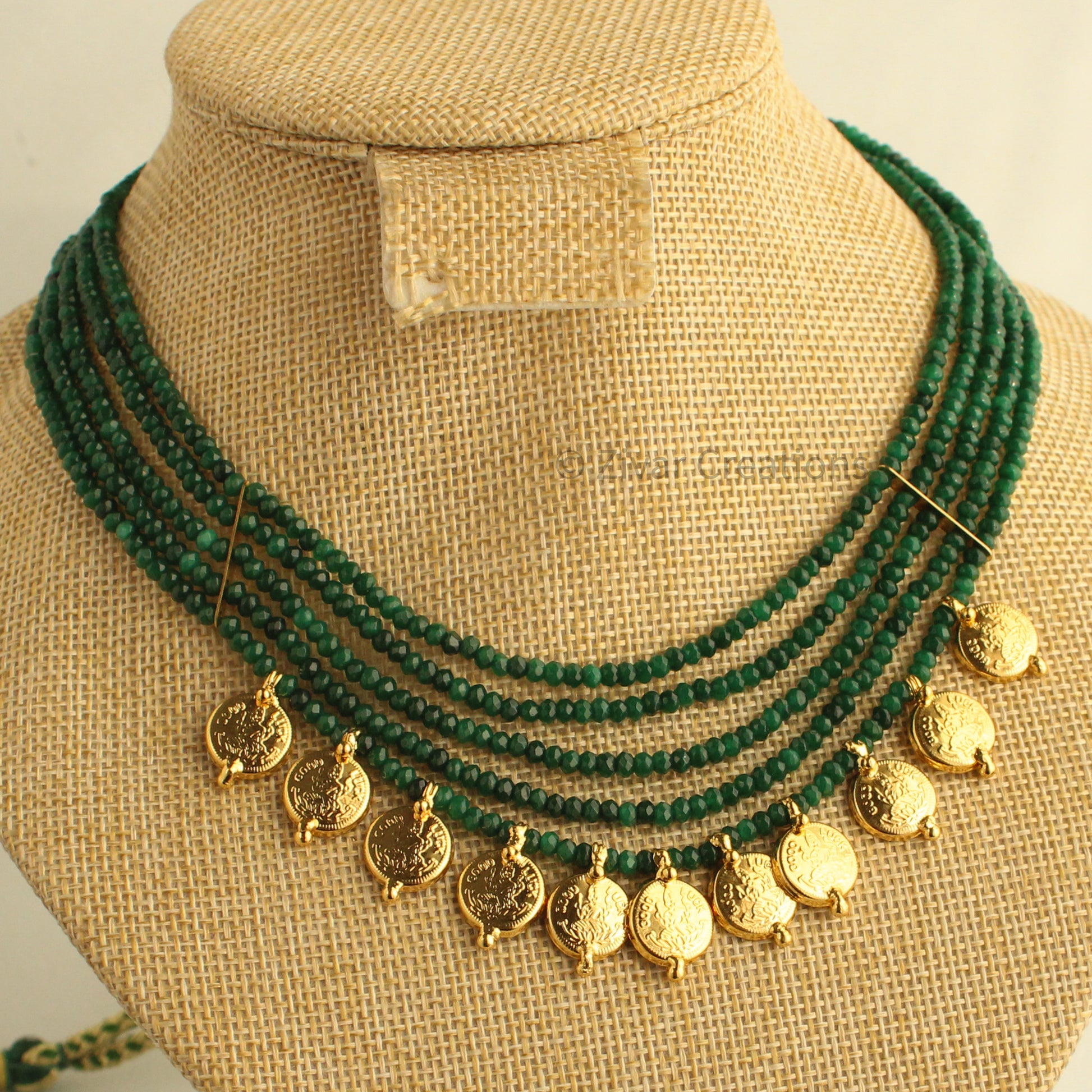 Laxmi coin Green Quartz Beads Necklace