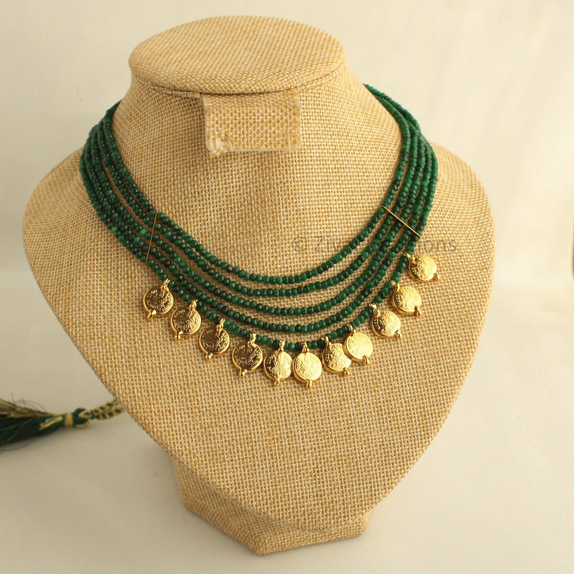 Laxmi coin Green Quartz Beads Necklace