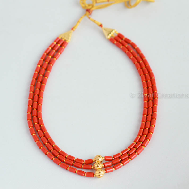 Coral Colour Beads Short Necklace – Zivar Creations