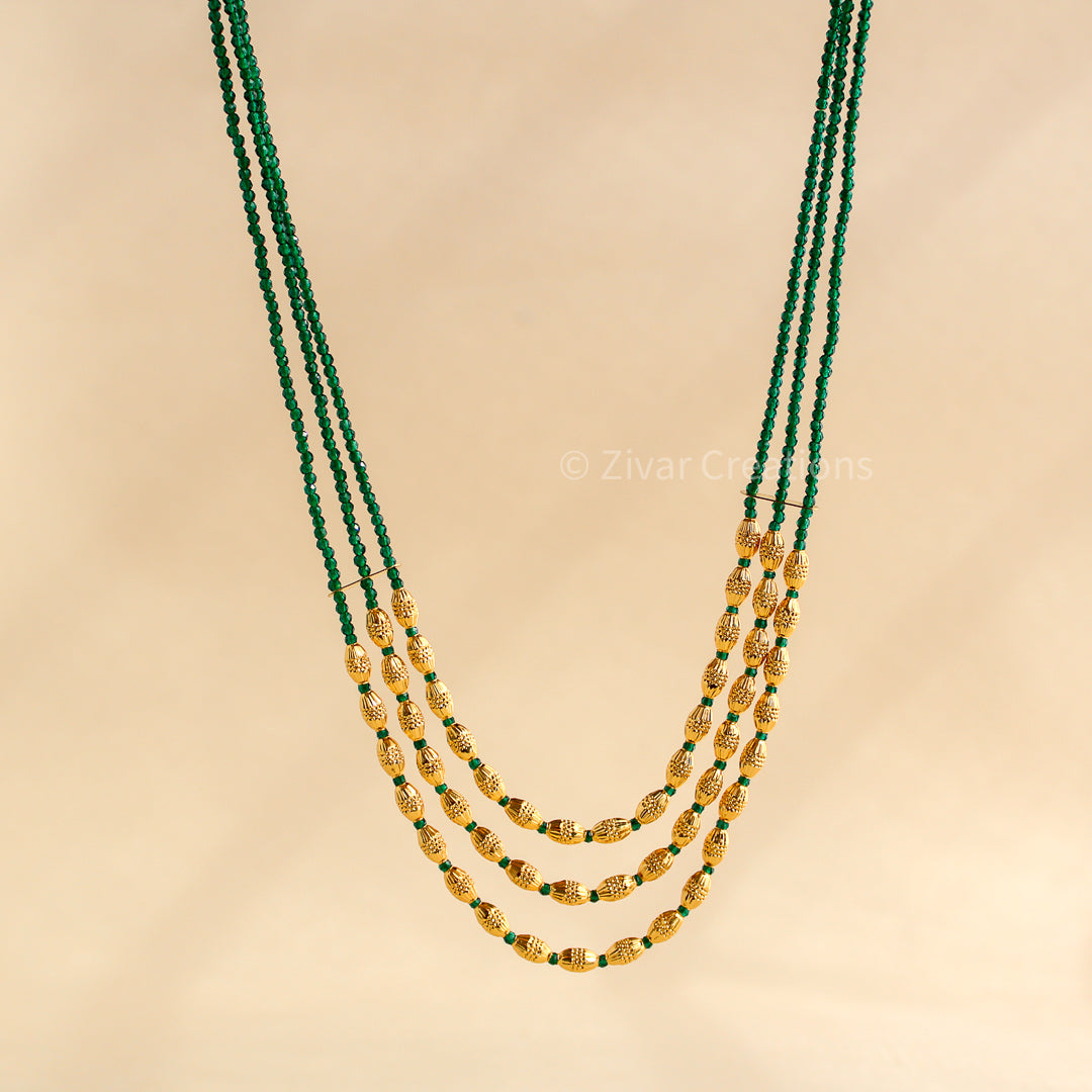Emerald Green Pumpkin Bead Mala Necklace Set – Jumbora