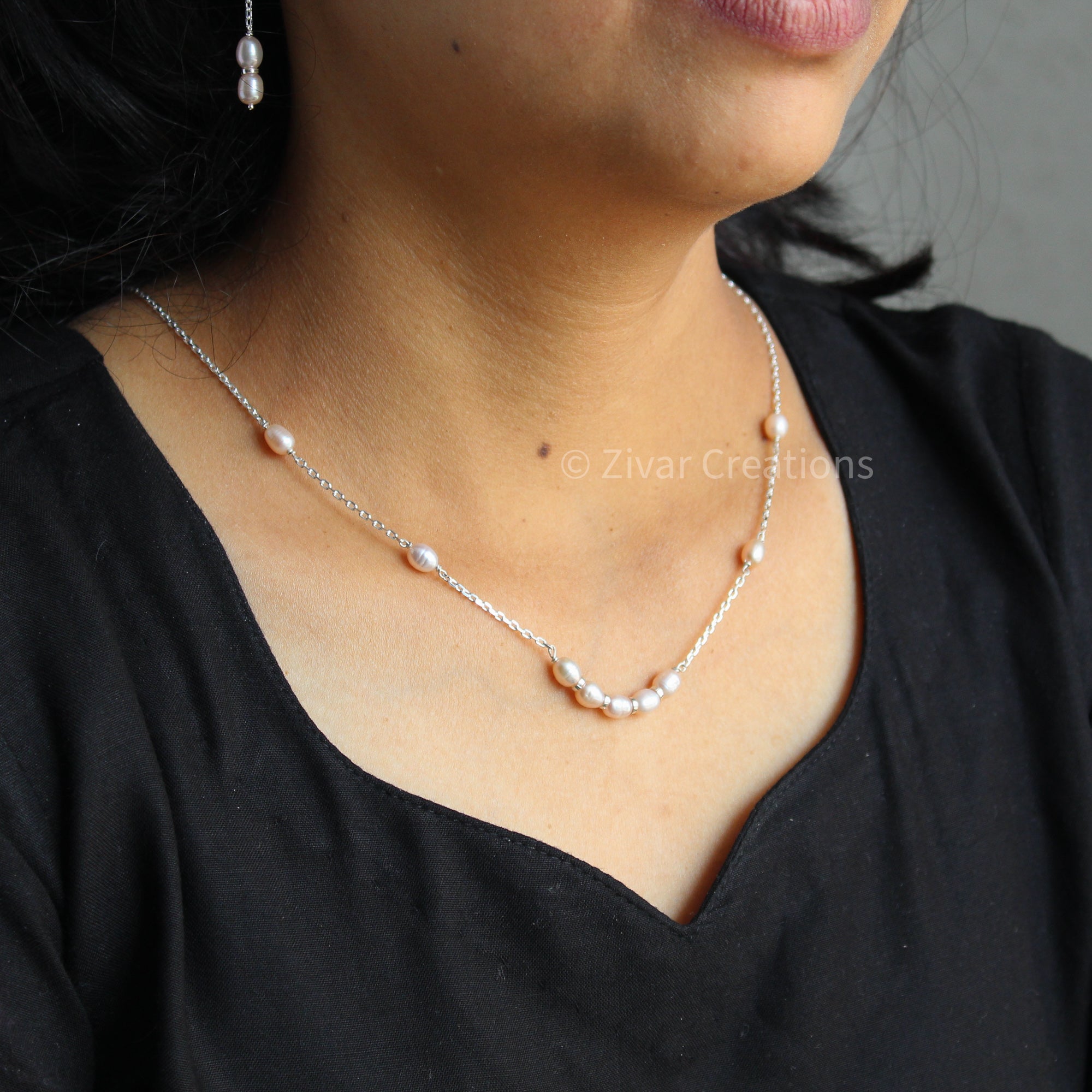 Necklaces: Long Spaced Pearl & Initial Necklace