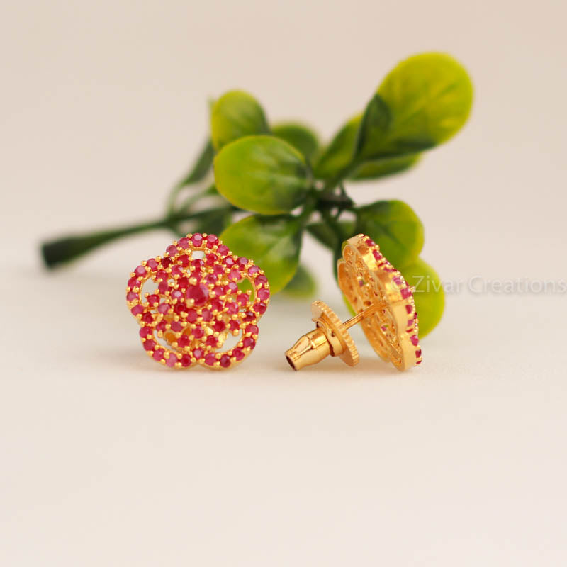 Gold Finish Red Stone Floral Stud Earrings Design by Mine of Design at  Pernias Pop Up Shop 2023